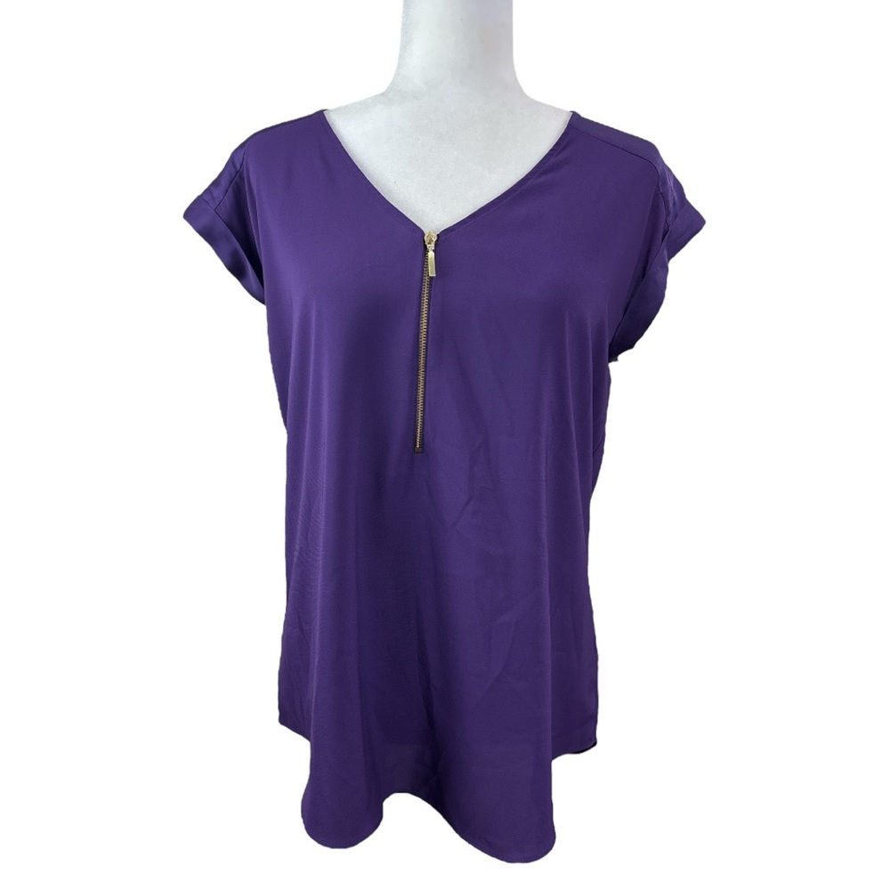 Express Purple Cap Sleeve Blouse with Relaxed Fit gold zipper hardware M